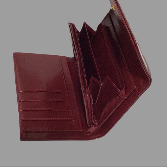 NWOT LEE SANDS Eel Skin Clutch Wallet, Front Flap, Maroon - Picture 5 of 6